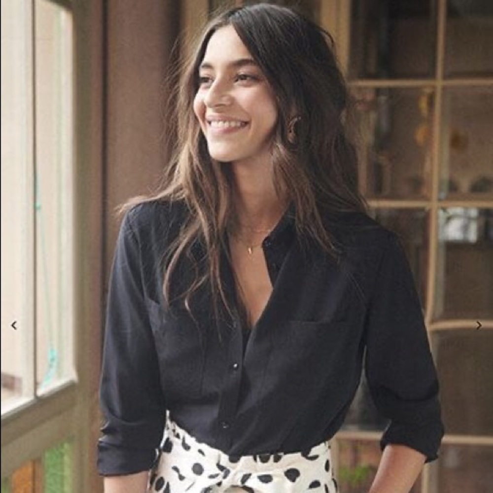 Sezane Silk Black Button Down Shirt
